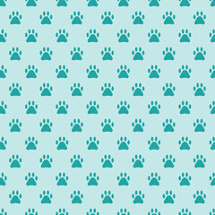 Seamless vector pattern with turquoise feet on a light turquoise background