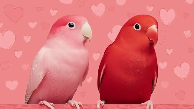 Two Lovebirds Pink Red Romance Valentines Day Affectionate Couple
