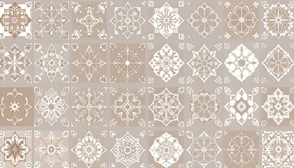 Elegant patchwork tile design with intricate floral and geometric patterns.