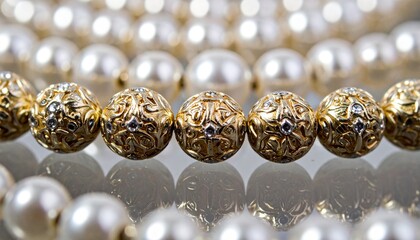 Elegant Pearl and Gold Bead Necklace - A Close-Up View.