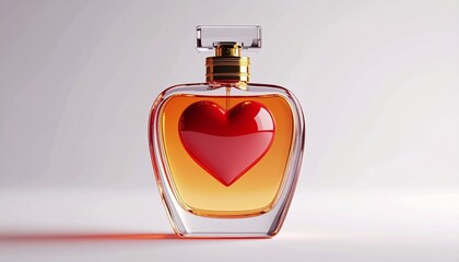 Elegant perfume bottle with heart design for romantic fragrance.