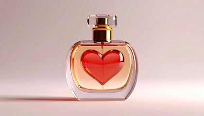 Elegant perfume bottle with heart design for romantic fragrance.