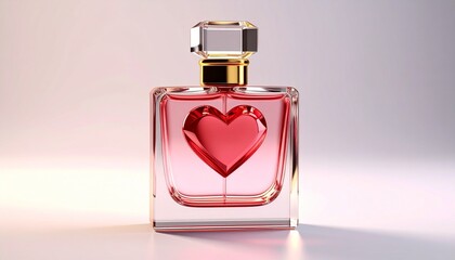Elegant perfume bottle with heart design, romantic fragrance presentation.