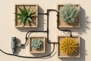 Innovative automated irrigation system for potted plants utilizing sleek design and modern technology enhancing sustainable gardening practices and optimizing plant health