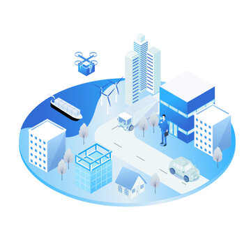スマートシティ・Society 5.0を実現する次世代都市インフラの全景イラスト