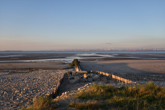 Plage du Butin, Beach of Honfleur with View onto Le Havre, Normandy, France