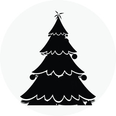 Fototapeta premium Simple black and white christmas tree silhouette