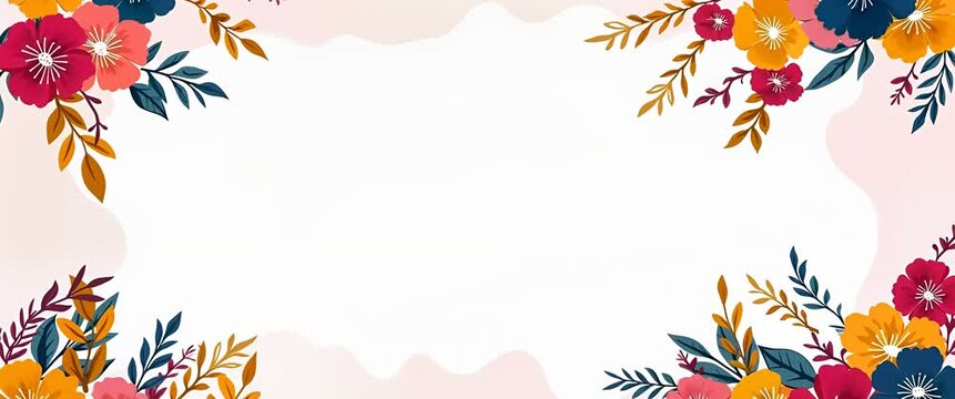 Cinematic floral border animates gently as camera slowly pans across vibrant blossoms and swaying leaves, perfect for elegant wedding invitations or spring-themed presentations.