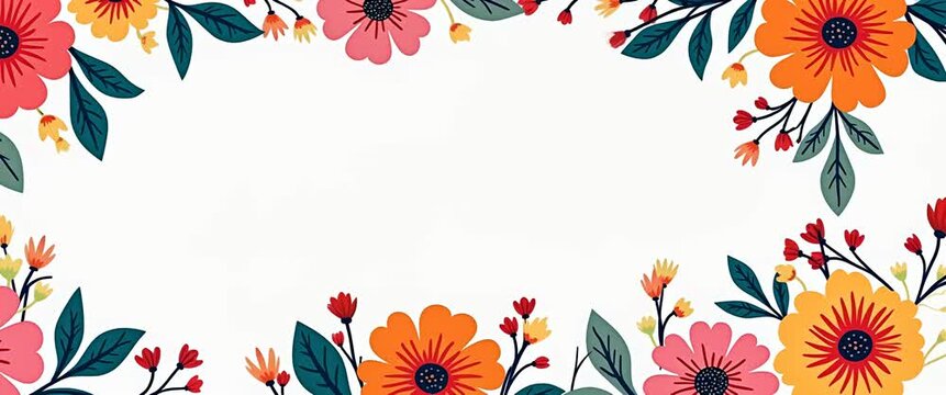 Vibrant floral border blooms with gentle swaying motion, as a slow pan camera captures the colorful, minimalist design; ideal for spring-themed, nature-inspired projects.