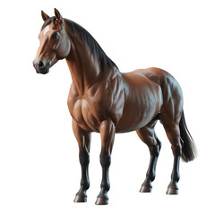 Obraz premium Majestic brown horse standing confidently, powerful muscular physique, elegant mane and tail, isolated on white.