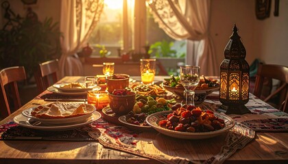 Festive Iftar Table Setting for Ramadan Celebration at Home.
