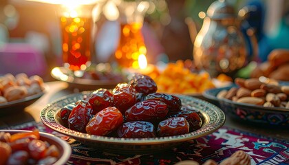 Festive Iftar Table - Dates, Nuts, and Refreshments for Ramadan.