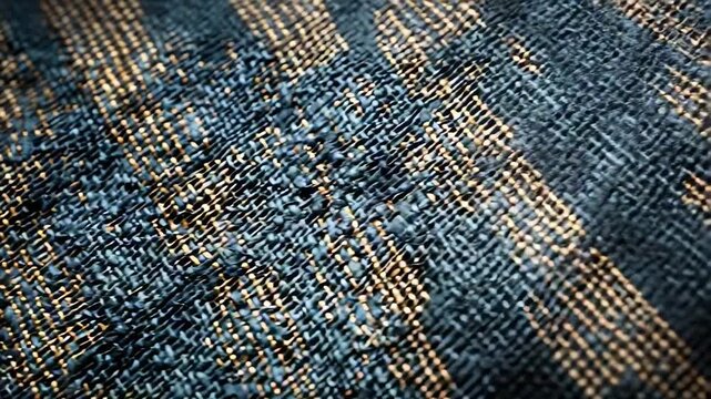Close-up of textured blue fabric with intricate weave pattern