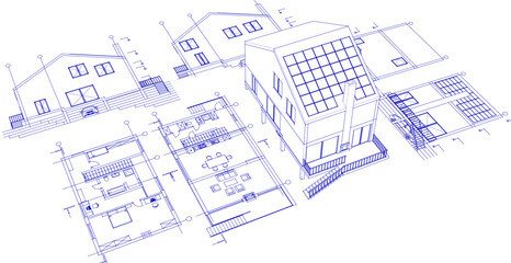 Fototapeta premium house architectural project sketch 3d illustration 
