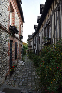 Historic Buildings in the City Center of Honfleur, Normandy, France