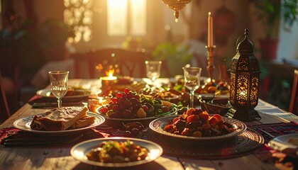 Festive Ramadan Iftar Table Setting with Traditional Dishes.
