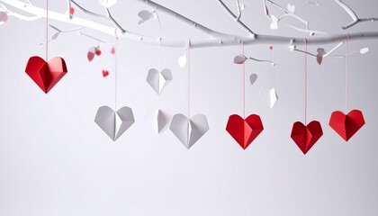 Festive Valentines Day Decor - Red and White Paper Hearts Hanging.