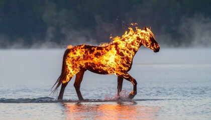 Fiery Horse - A Dramatic Image of a Horse Engulfed in Flames.