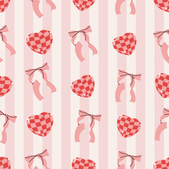 Bows and hearts seamless pattern