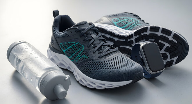 Stylish athletic shoes and water bottle for fitness enthusiasts