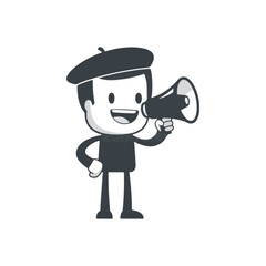 Fototapeta premium Cartoon Character Holding Megaphone Loudspeaker.