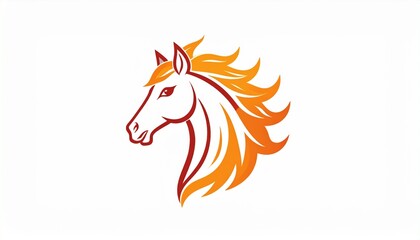 Fiery Horse Head Logo Design with Flowing Mane and Elegant Lines.
