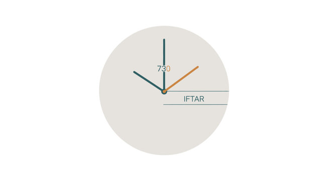 A clock showing 730 with the word IFTAR displayed below the hands