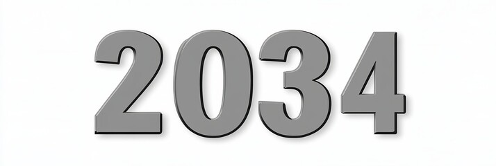 Elegant numerals showcasing the year 2034 with shadowed figures on a pristine white surface.