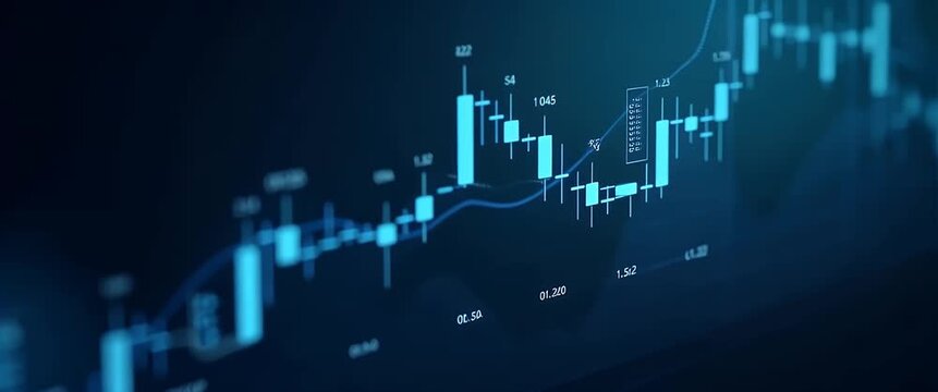 Dynamic stock market chart with fluctuating candlesticks, gentle ambient light flicker, and a slow pan across the graph in a cinematic, financial analysis style.