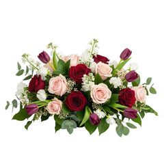 Elegant mixed bouquet of roses and greenery in a vibrant floral arrangement isolated on transparent background