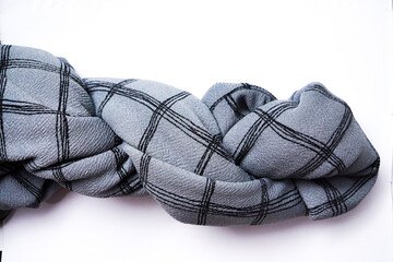 Grey Black white squared pattern table cloth seen from top. Monochrome gray Fabric wave for background. Crumpled cloth abstract texture. Wrinkled fashion fabric. Broken.