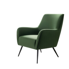 Fototapeta premium Elegant mid-century modern green armchair with sleek black metal legs isolated on transparent background