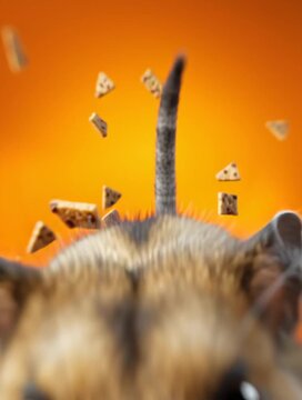 Verspielter Hamster f&auml;ngt herabfallendes Hamsterfutter. Dynamisches Fotoshooting mit Bewegung, Spa&szlig; und Energie. Modernes Tierfutter-Motiv f&uuml;r Werbung, Social Media und Haustier-Lifestyle.