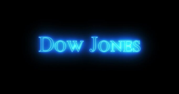 Dow Jones, stock market index, in a neon light. Loop