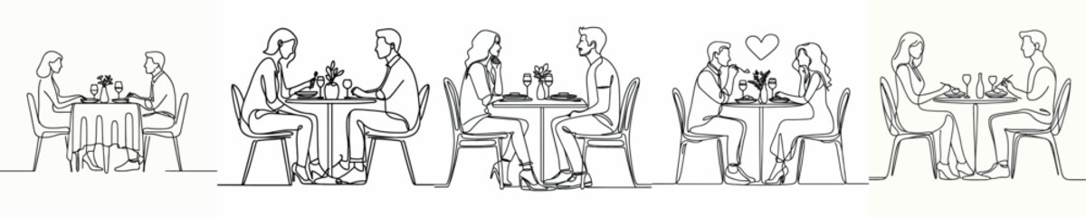 Fototapeta premium line art of a couple having a romantic meal together