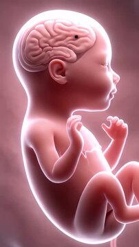 Fetus Anatomy Illustration of a Growing Fetus with Visible Brain Structure on a Pink Womb Background Animation For