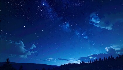 Fototapeta premium Enchanting Nightscape - A Symphony of Stars and Silhouetted Trees.
