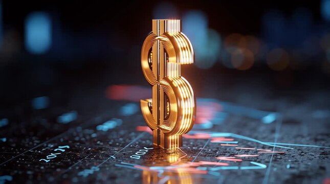 Luminous dollar symbol standing strong on a digital background symbolizing economic power and monetary value