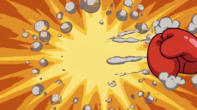 Red boxing glove punches with comic 'POW!' sound effect