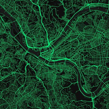 Pittsburgh City Map discover intricate monochromatic lines and structured grids in this neon green themed urban blueprint, emphasizing refined linework, with balanced composition, in a minimal.