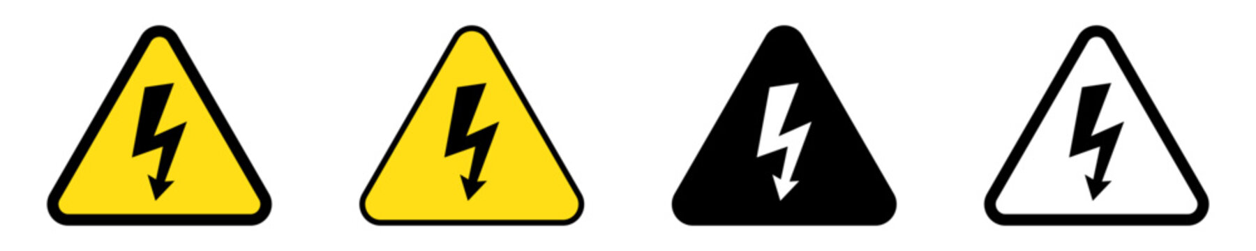 High Voltage Warning Sign Set,  Danger Icons, Triangle with Lightning Bolt Signs.