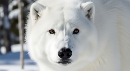 Obraz premium White Arctic Wolf Closeup in Snowy Landscape.