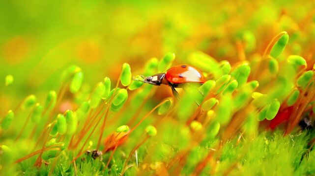 Ladybug on Moss Spores