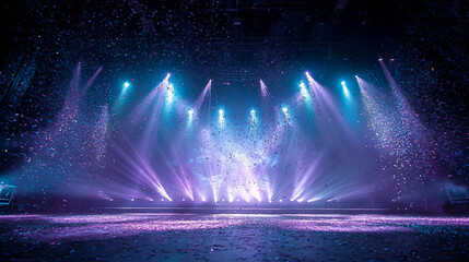 Illuminated Concert Stage with Vibrant Lights and Dynamic Smoke Effects at a Music Festival
