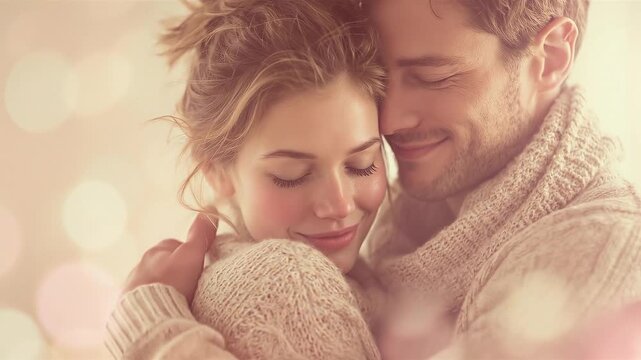 Tenderness Embrace: A tender moment shared by a loving couple, their eyes closed in bliss as they embrace, embodying the warmth of love, connection, and intimacy.