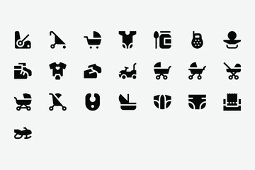 Baby Products and Care Solid Icon Set