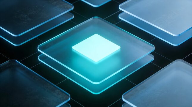 close up of a blue glass cube on a white background