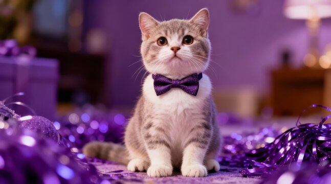 cat with christmas decorations