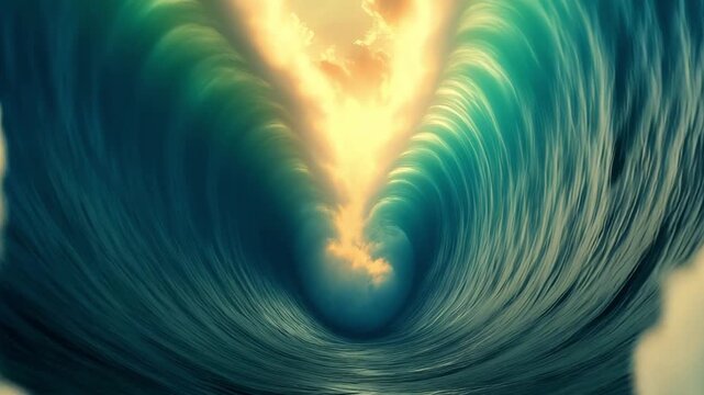 Sea waves parting, creating two walls of water and emerging pathway between them towards the shore