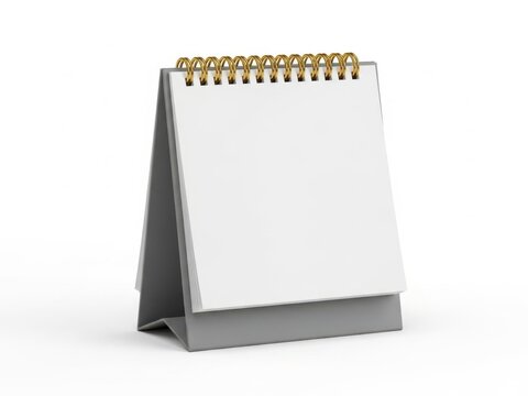 Elegant white desk calendar with golden spiral binding